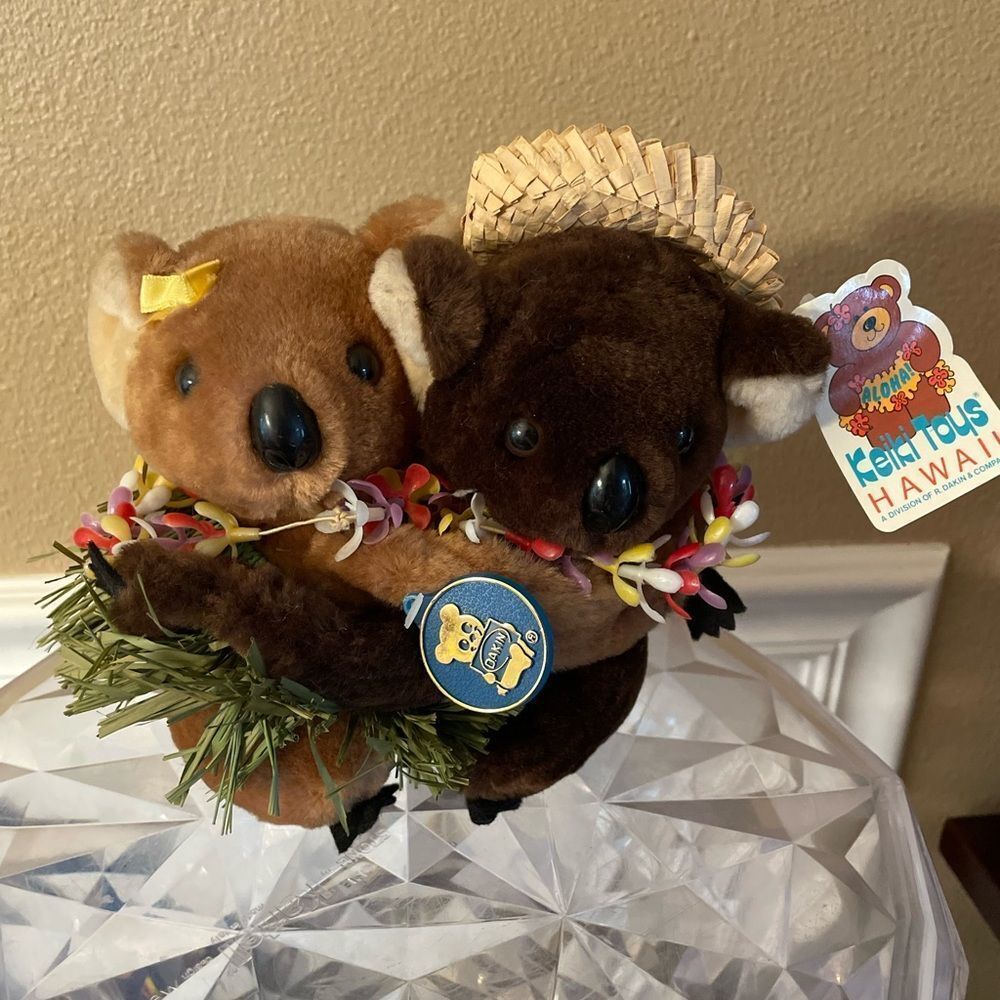 Adorable Dakin 1976 Koala Plush Pair with Hawaiian Accessories